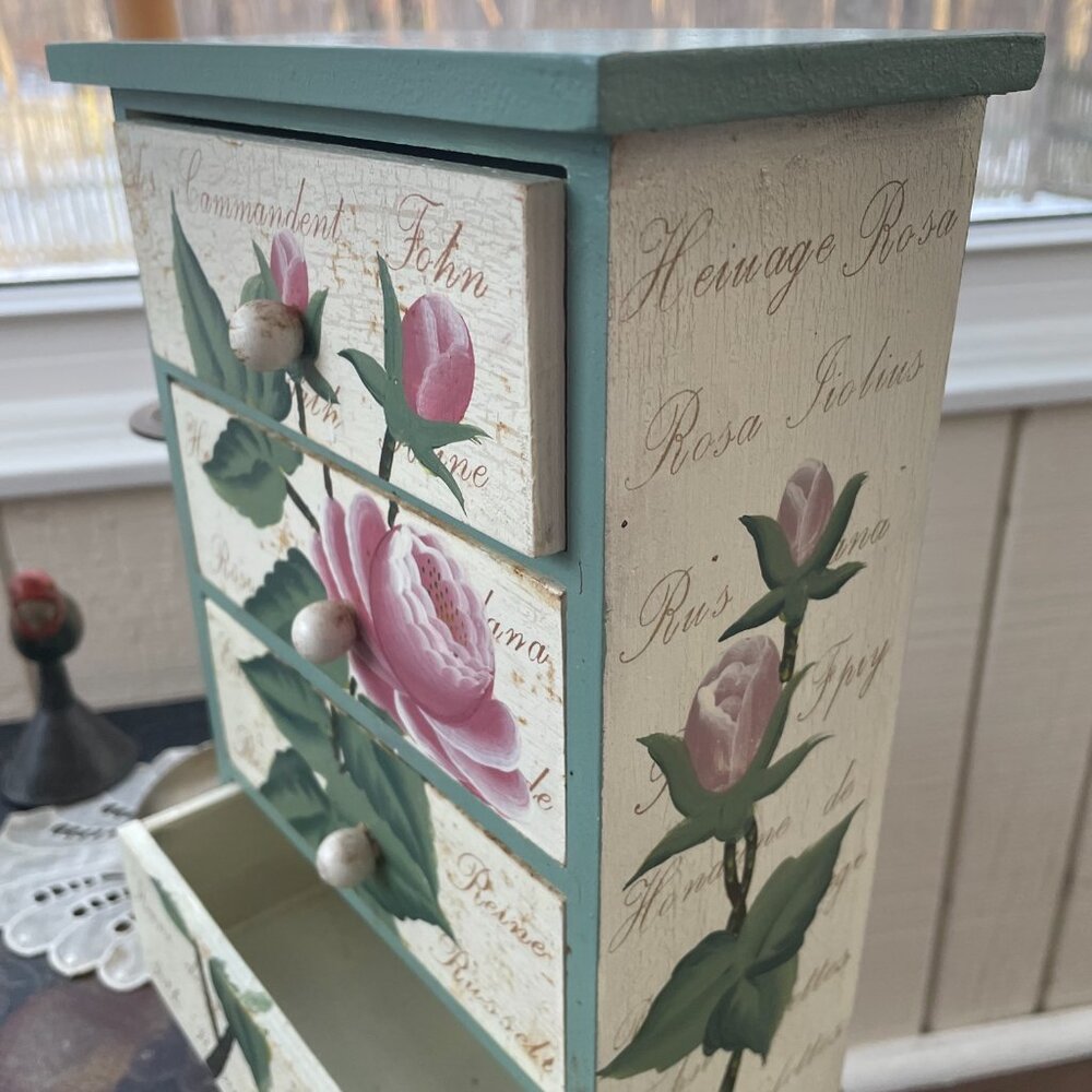Wood hand-painted trinket box w/ 4 drawers - Picture 3 of 8